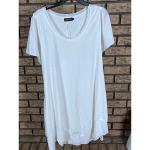 Reborn White‎ Tunic Top XL Short Sleeve Layered Hem Casual Blouse